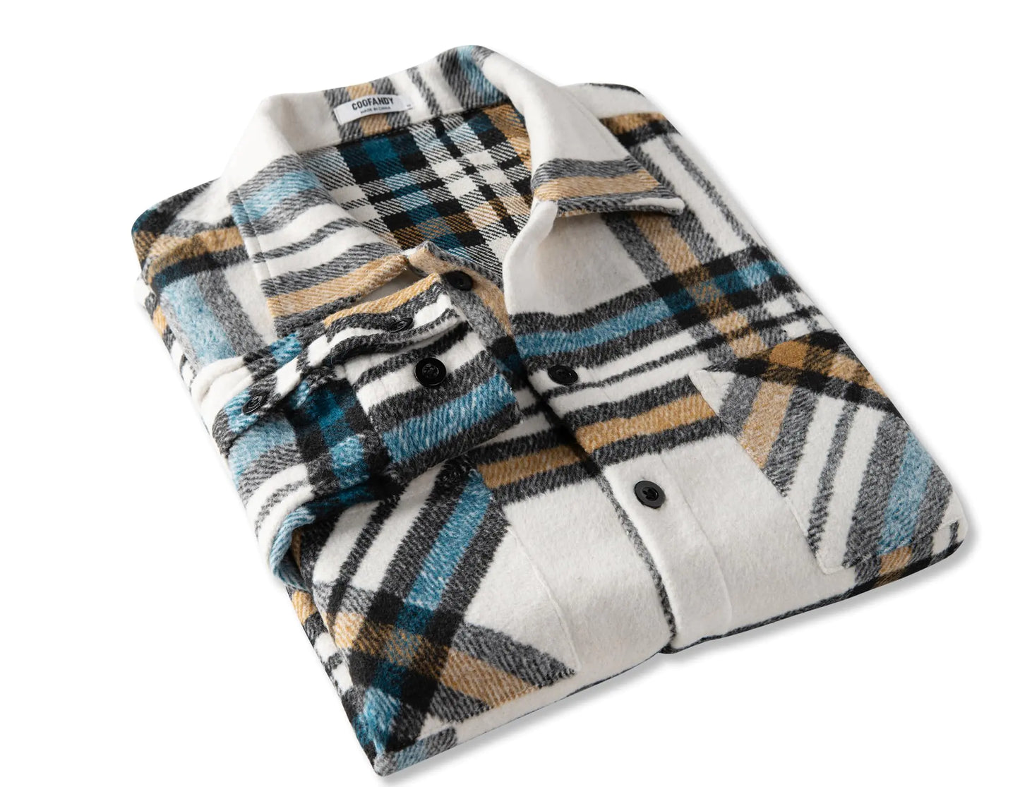 COOFANDY Men's Flannel Shirts Casual Button Down Plaid Shirt Jacket Long Sleeve Fleece Shacket with Pockets White Blue XX-Large