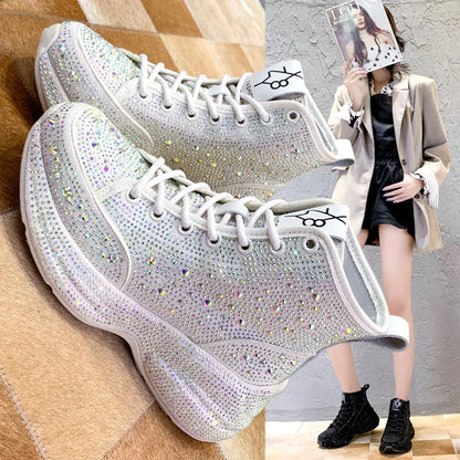 Thick Sole Rhinestone Sneakers for Women