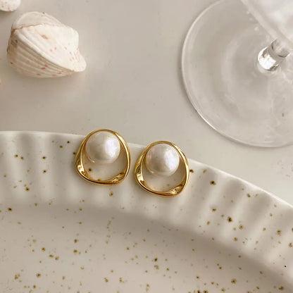 Silver Geometric Pearl Drop Earrings