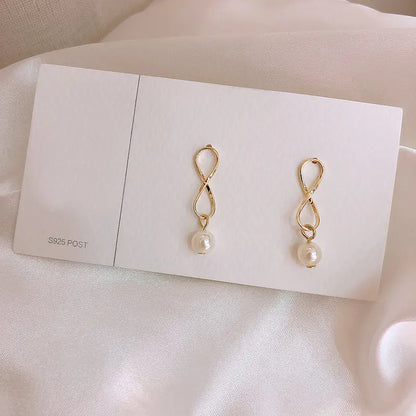 Silver Pearl Geometric Stud Earrings
