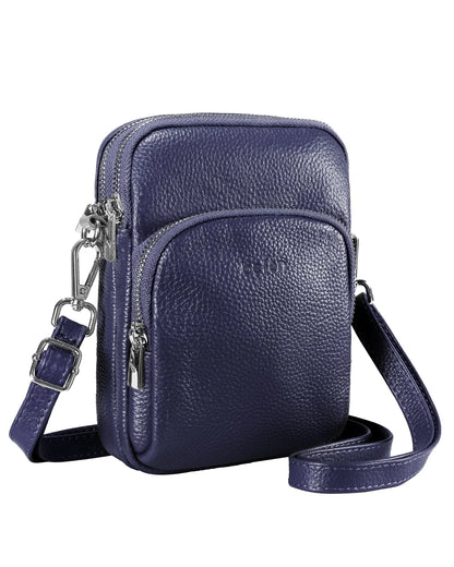 Compact Navy Blue Leather Bag with RFID Slots by befen