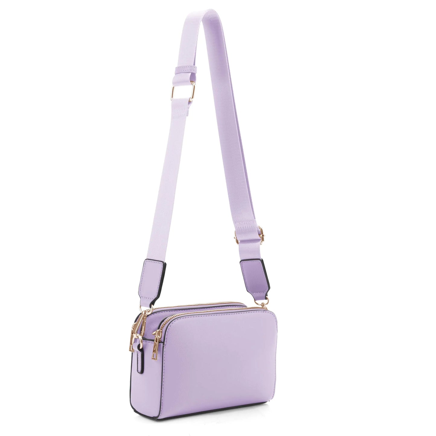 Lilac Triple-Zip Vegan Leather Crossbody