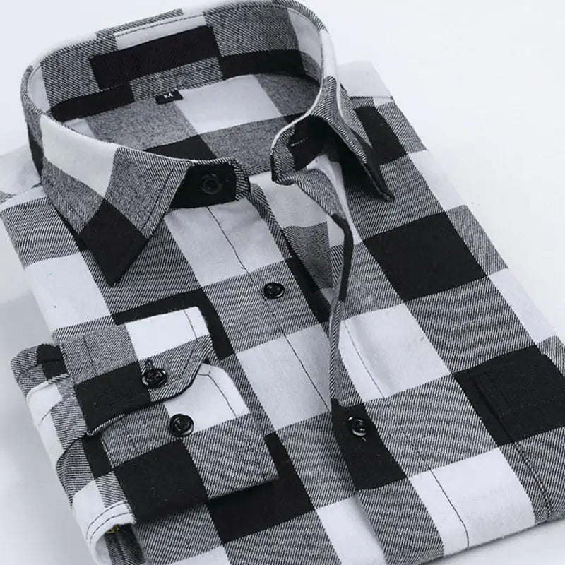 Men's Cotton Flannel Plaid Long Sleeve Shirt