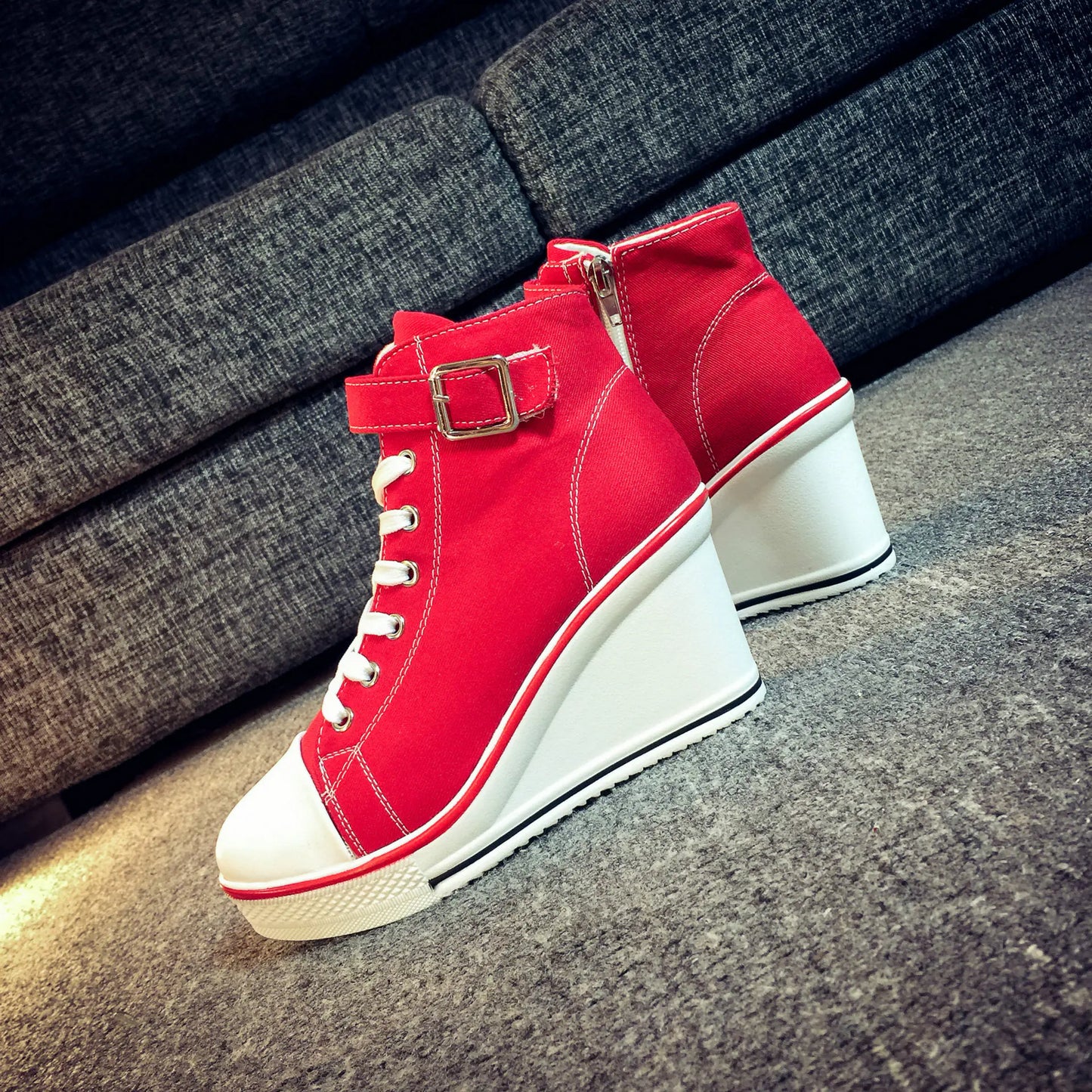 Ladies' High-Top Canvas Wedge Sneakers