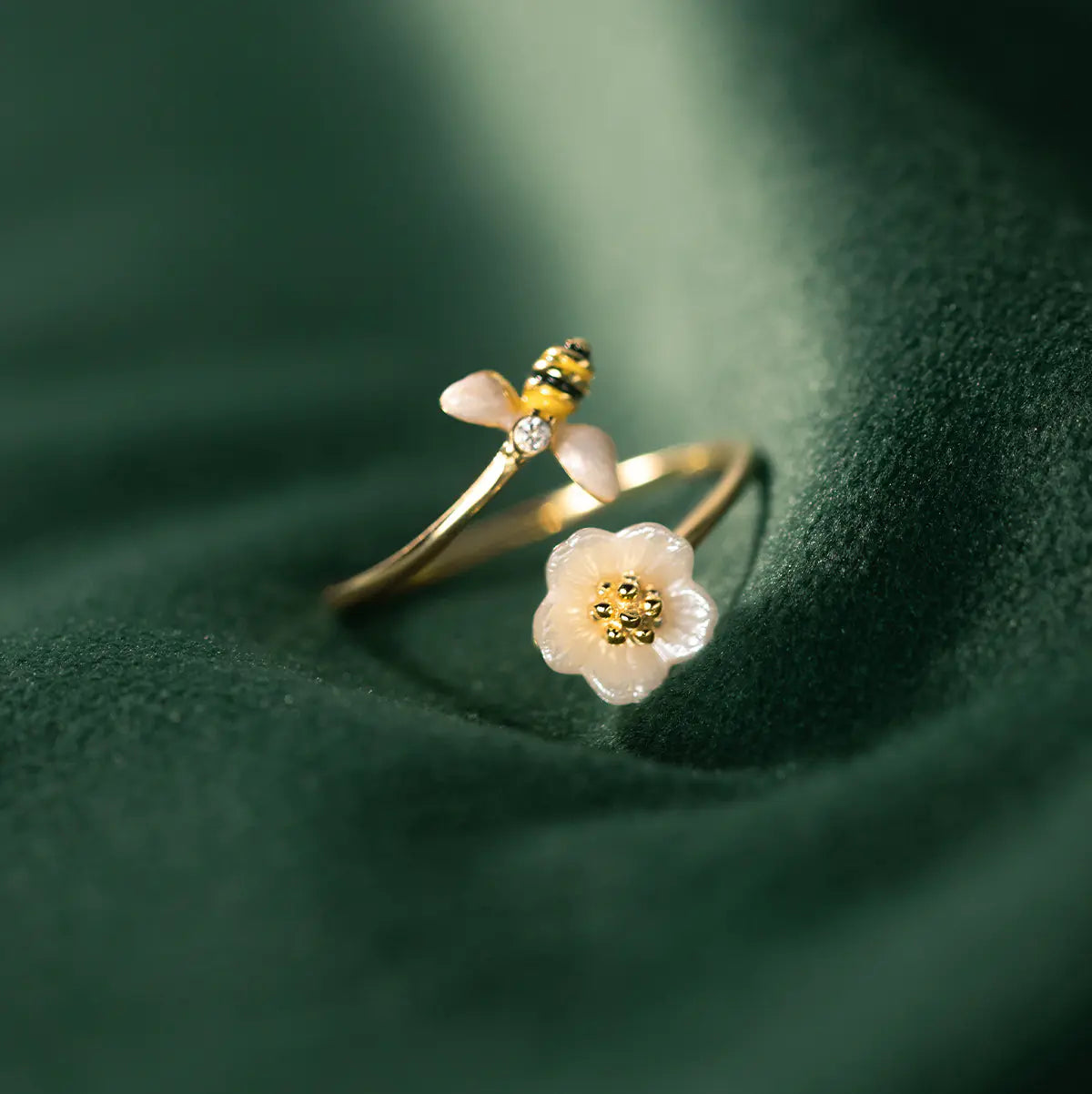 Sterling Bee Shell Adjustable Ring