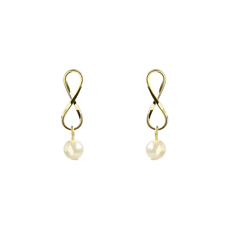 Silver Pearl Geometric Stud Earrings