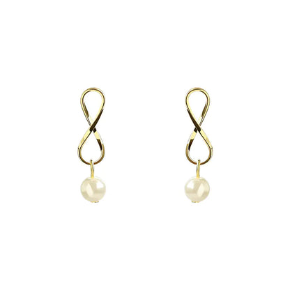 Silver Pearl Geometric Stud Earrings