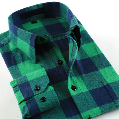 Men's Cotton Flannel Plaid Long Sleeve Shirt