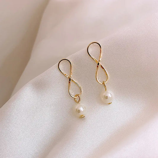 Silver Pearl Geometric Stud Earrings