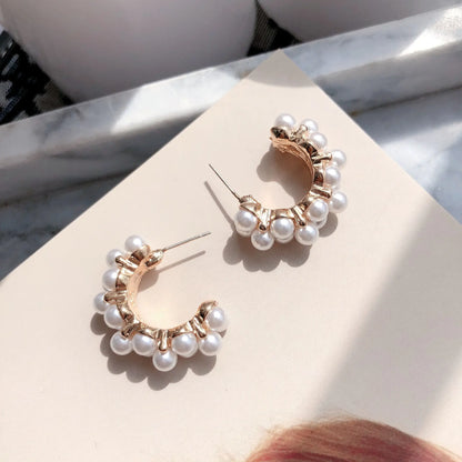 Chic Silver Geometric Pearl Earrings