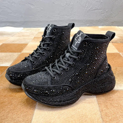 Thick Sole Rhinestone Sneakers for Women