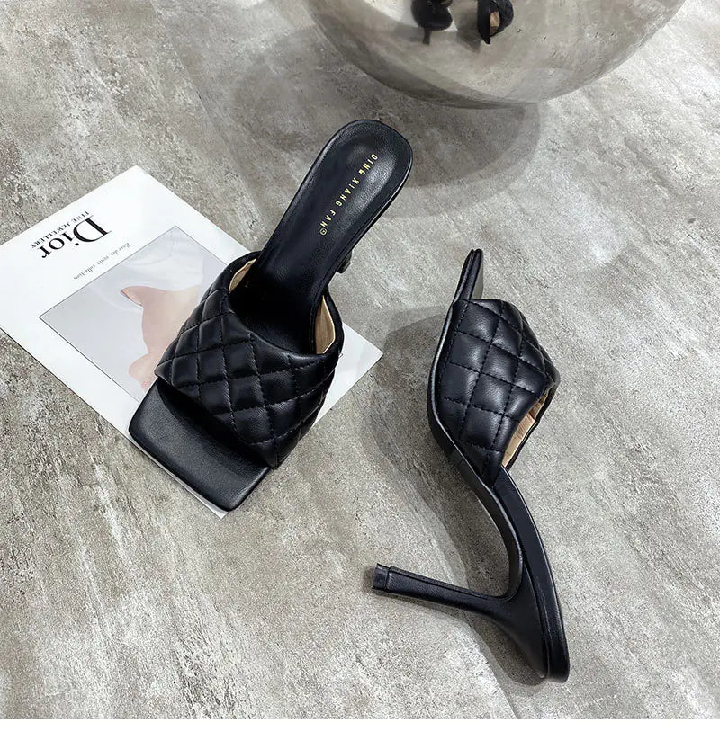 Chic Square Toe Leather Pumps