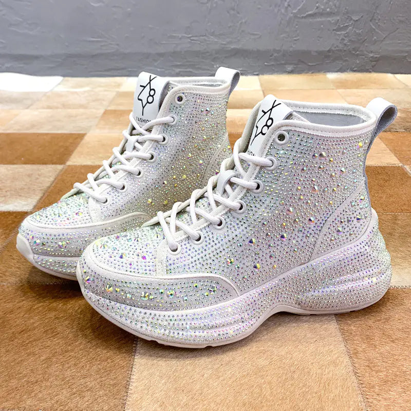 Thick Sole Rhinestone Sneakers for Women