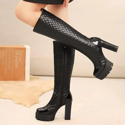 Mid-Tube Plus Velvet High Heel Women's Shoes