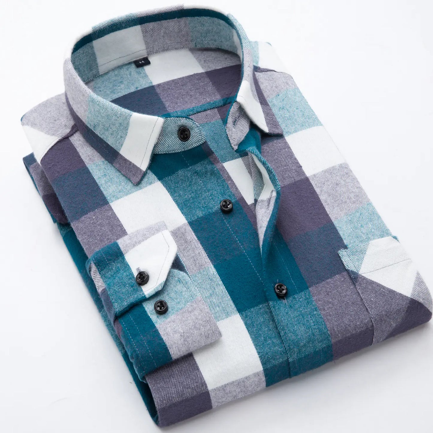 Men's Cotton Flannel Plaid Long Sleeve Shirt