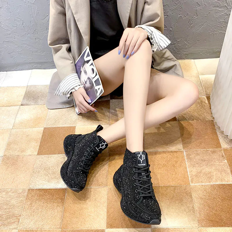 Thick Sole Rhinestone Sneakers for Women