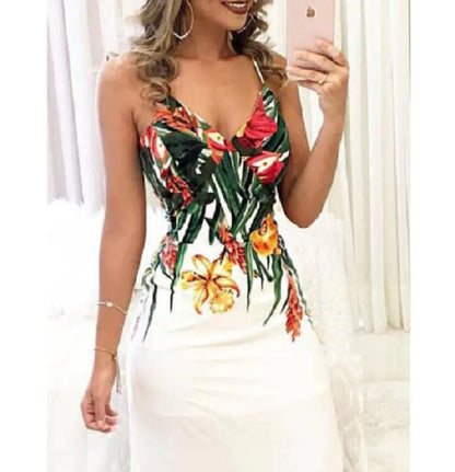Spaghetti Straps Floral V-Neck Maxi Dress