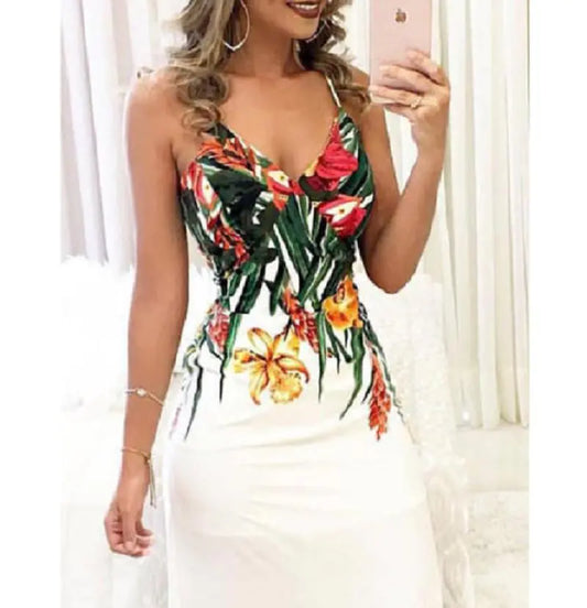 Spaghetti Straps Floral V-Neck Maxi Dress