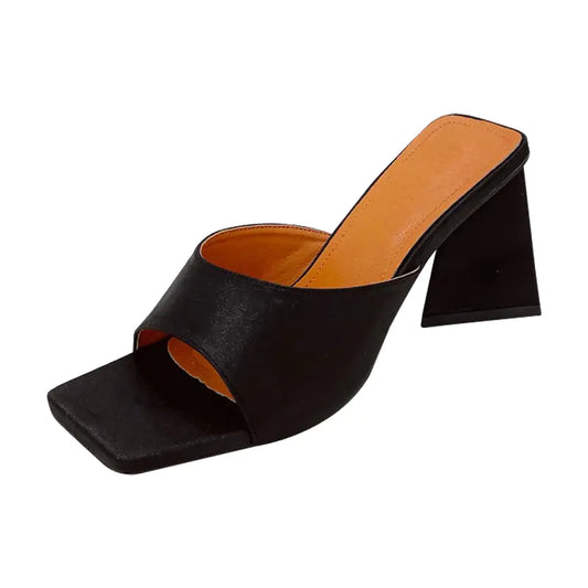 Silk Triangle Heel Square-Toe Pumps