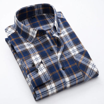 Men's Cotton Flannel Plaid Long Sleeve Shirt