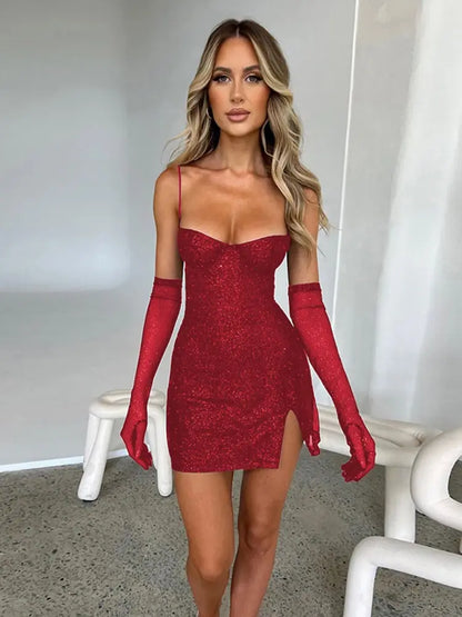 Glitter Off-Shoulder Mini Dress