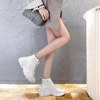 Thick Sole Rhinestone Sneakers for Women