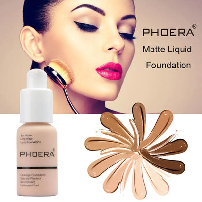 2 Pack PHOERA Foundation 101- Porcelain and 102- Nude, Flawless Soft Matte Liquid Foundation 24 HR Oil Control Concealer Foundation Makeup 1 Ounce (Pack of 1) ﻿ 101 Porcelain and 102 Nud