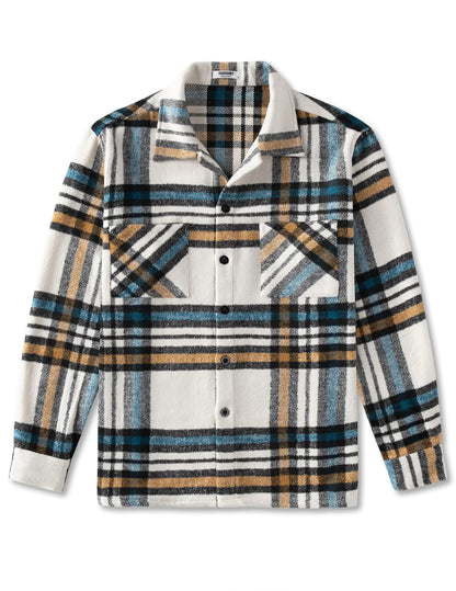 COOFANDY Men's Flannel Shirts Casual Button Down Plaid Shirt Jacket Long Sleeve Fleece Shacket with Pockets White Blue XX-Large