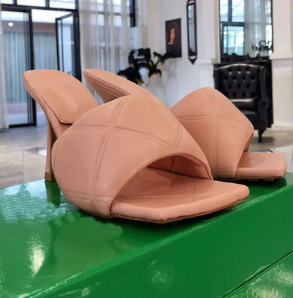 Thick Square Head High Heel Leather Shoes