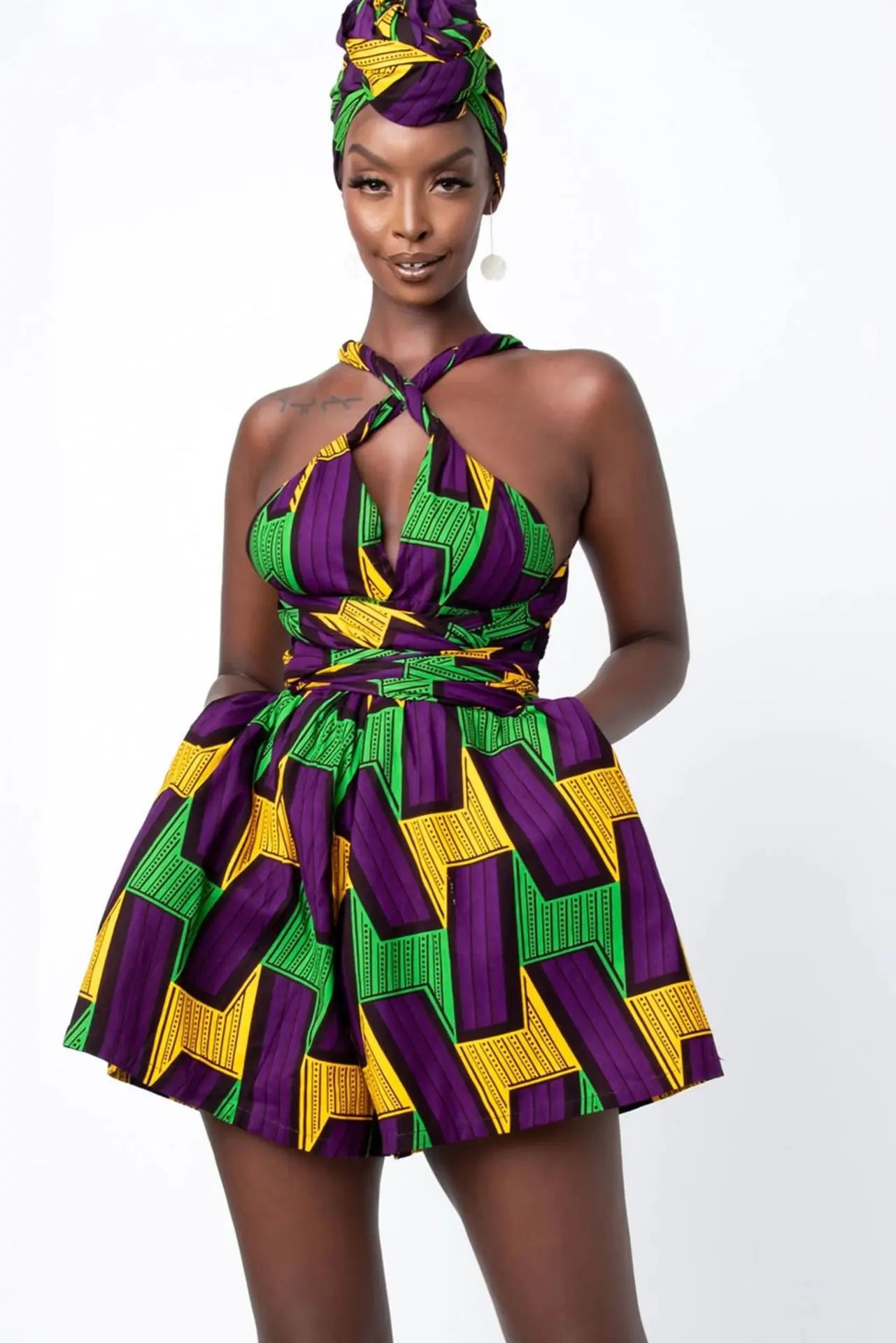 African Print Chic Jumpsuit Shorts