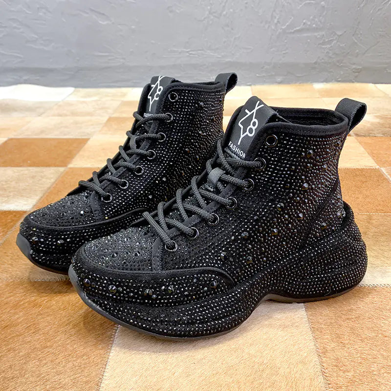 Thick Sole Rhinestone Sneakers for Women