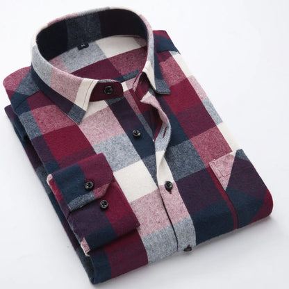 Men's Cotton Flannel Plaid Long Sleeve Shirt
